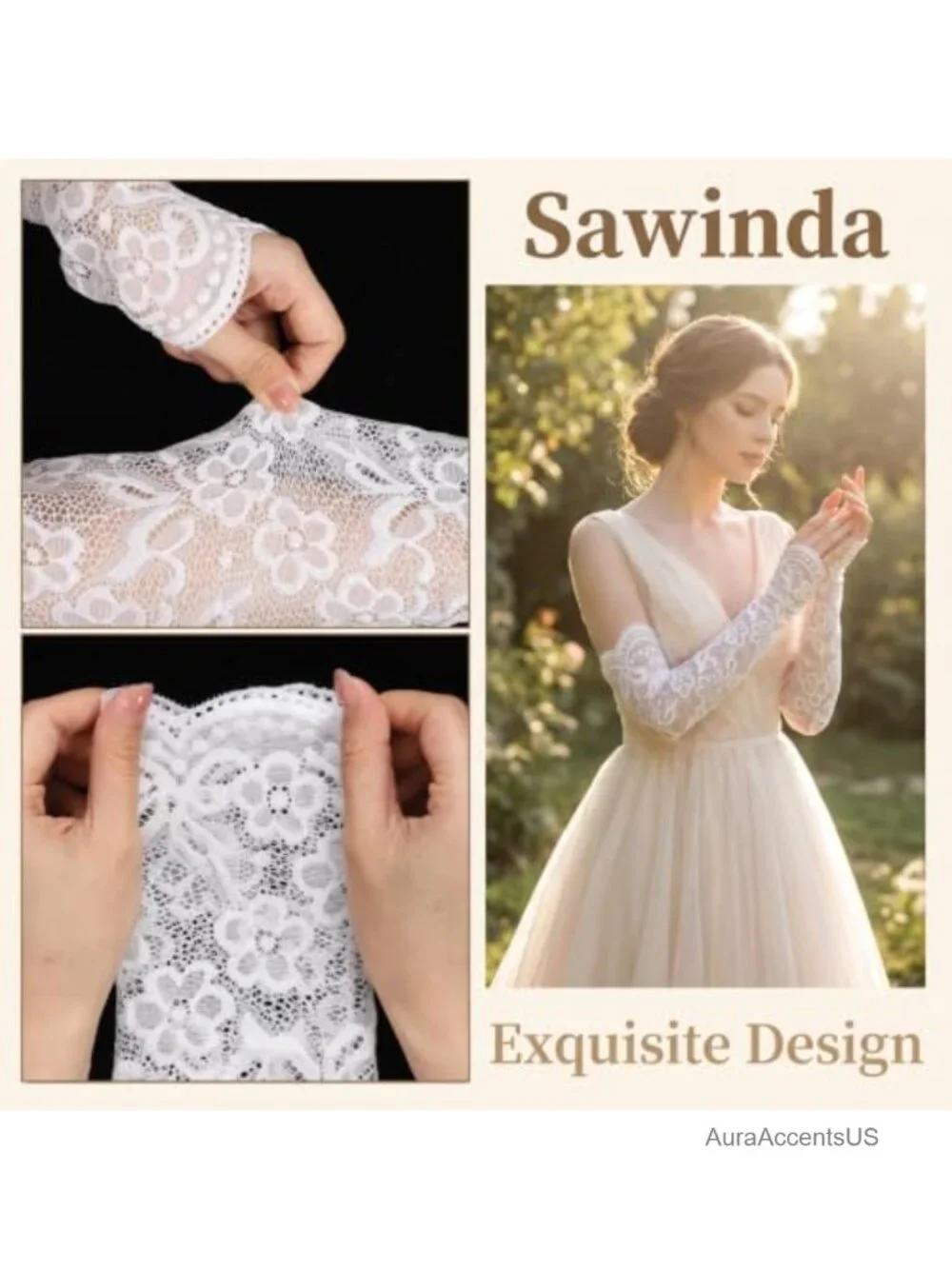 Long Floral Fingerless Bridal Lace Sleeves Gloves 15.7 inch Wedding Accessory